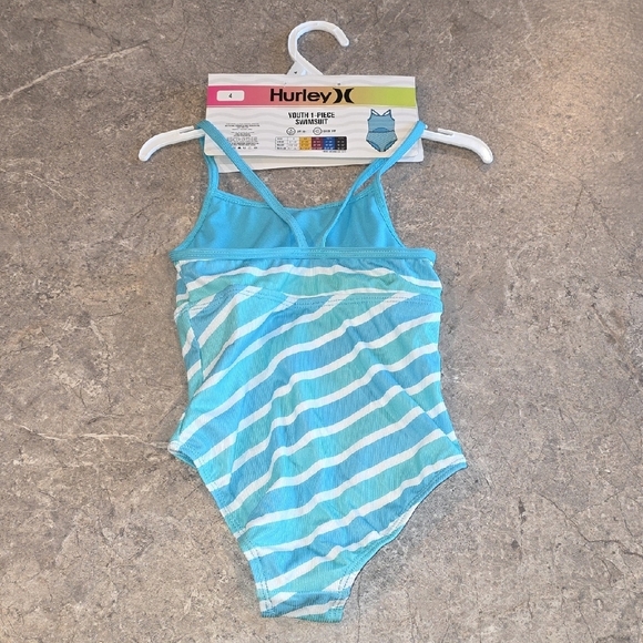 (J35) Hurley Blue and White One Piece Swimsuit Dynamic Stripes - Picture 4 of 5